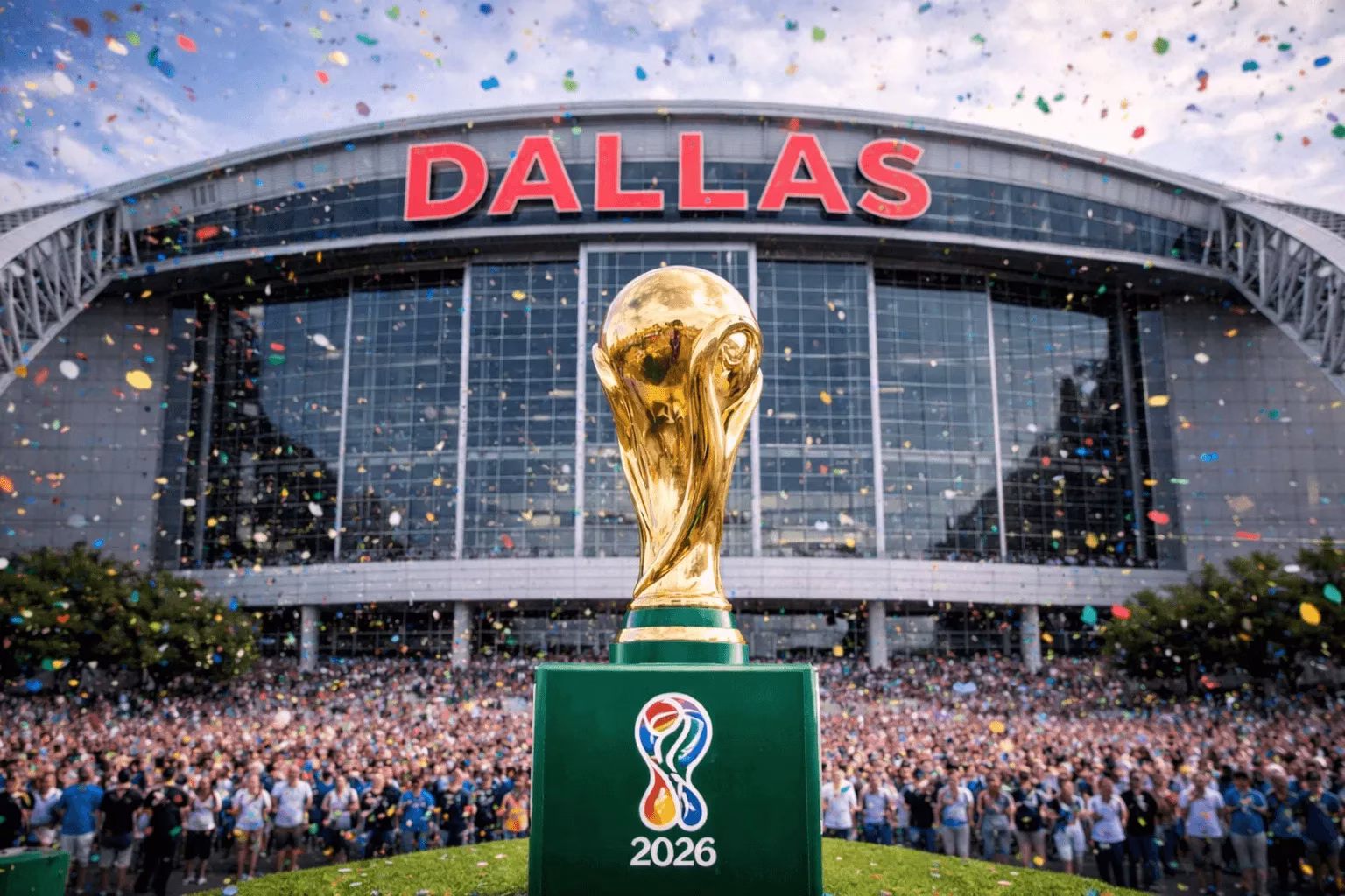 Exterior view of AT&T Stadium in Arlington Dallas host venue for the 2026 FIFA World Cup